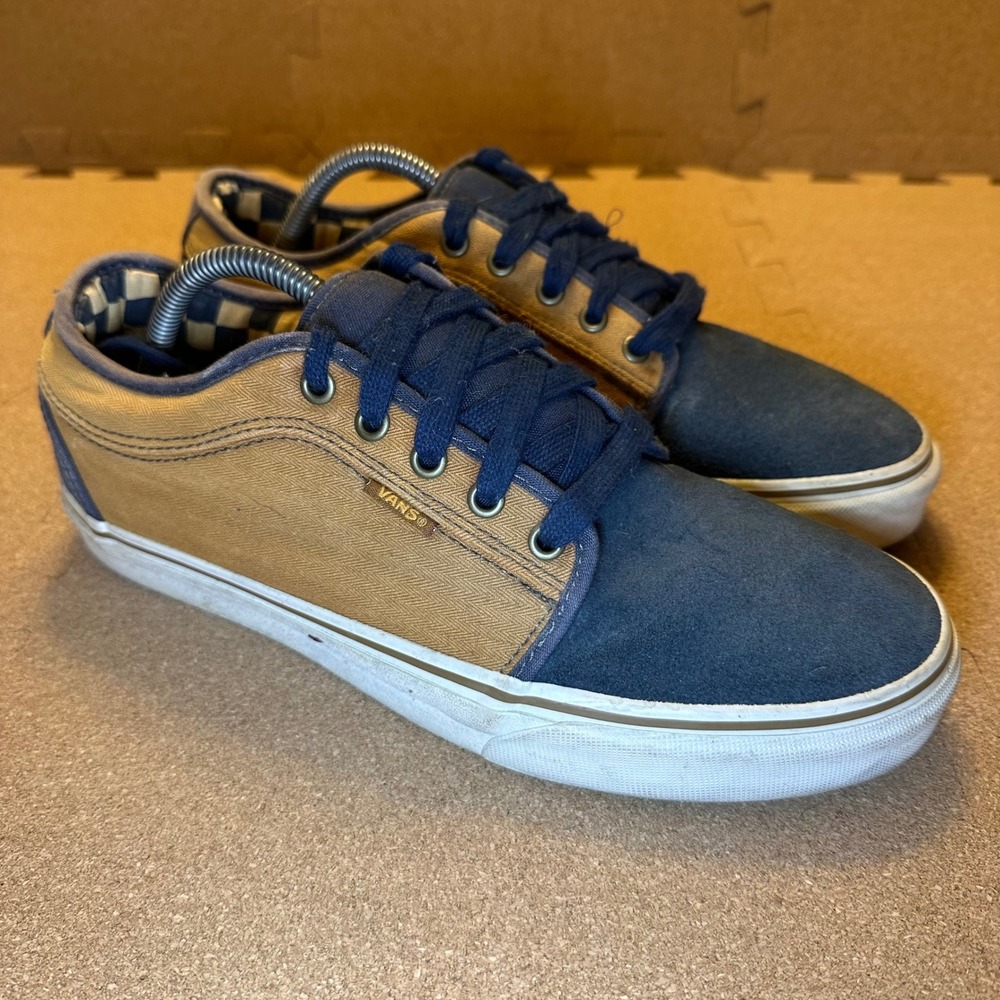 Vans Chima Ferguson Pro Mens 10 Blue Tan Skate Shoes Canvas Suede Checkerboard - Picture 1 of 11